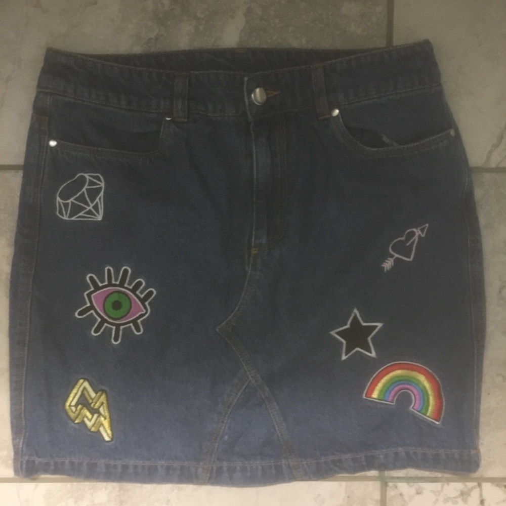 Cute patched jean skirt